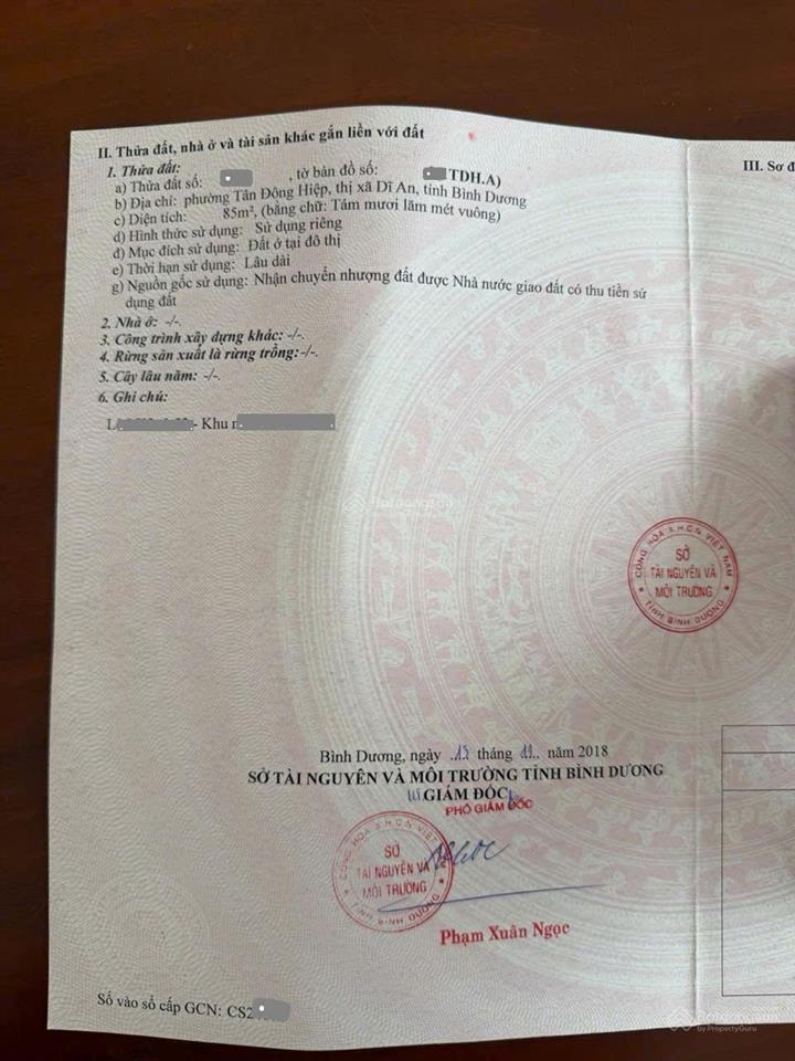 Cắt lỗ còn 3,679 tỷ đất 85m trục đường chính kdc gần vincom dĩ an. p. tân đông hiệp, tl. dĩ an