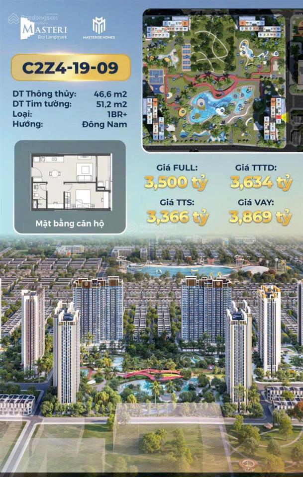 Bán căn hộ 2n cc masteri era landmark, 3,36 tỷ 46,6 m2, giá ưu đãi, uy tín. 0962 506 *** e linh