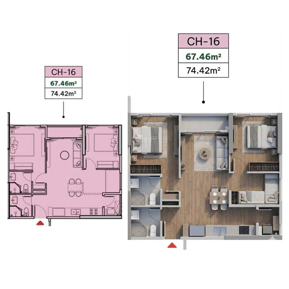 Sẵn 2n + góc view sông hồng, giá cực hấp dẫn chỉ từ 3.822 tỷ. 65,82m2.  0962 506 *** linh