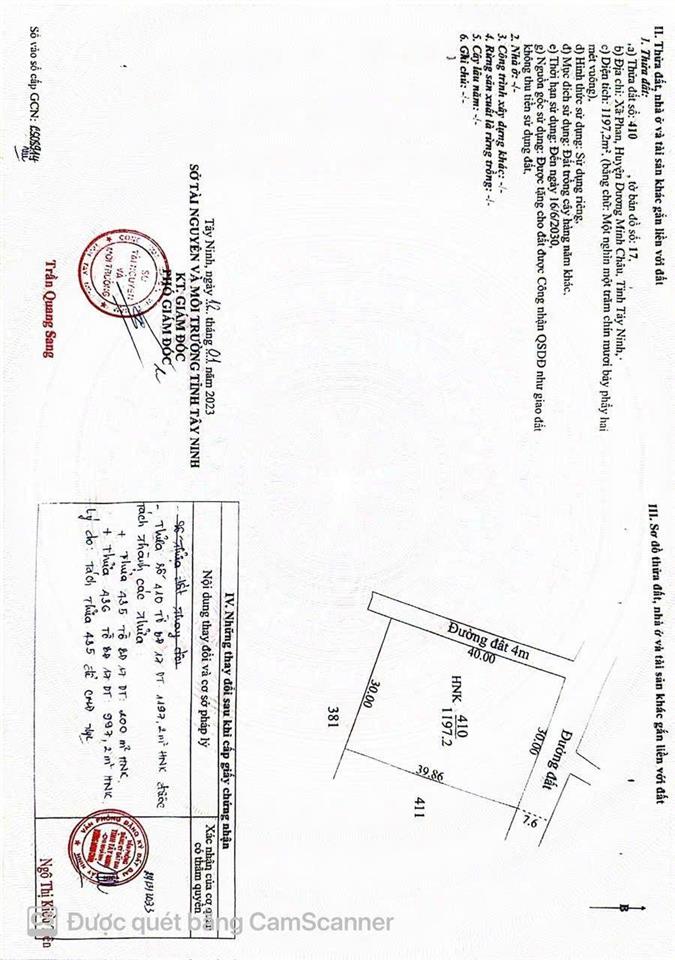 Bán đất 2600m2 (80x40) xã phan,dương minh châu, tây ninh. giá chỉ 3 tỷ hết đất