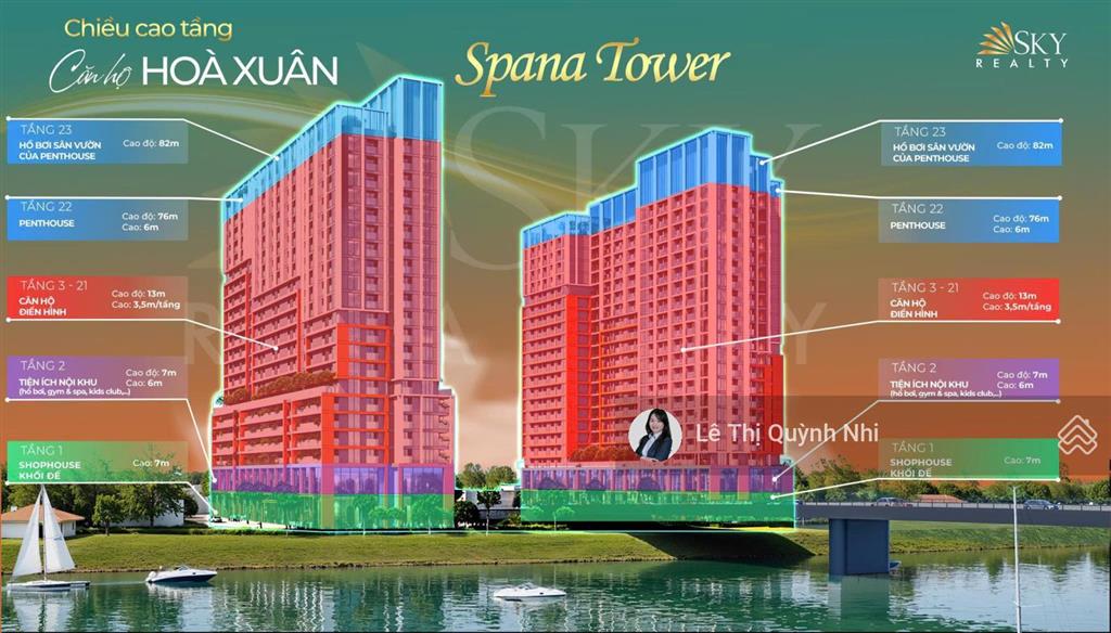 Spana tower căn hộ 2 phòng ngủ trung tâm hòa xuân sun group đầu tư.htls 0%, ân hạn gốc lãi 30 tháng