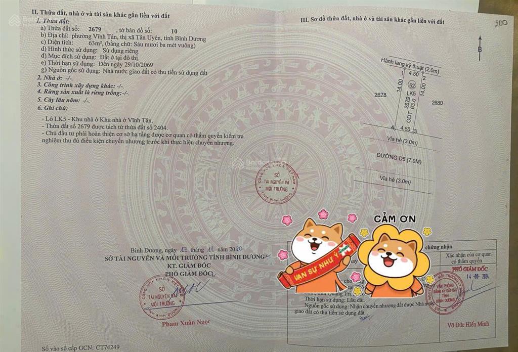 Bán đất vĩnh tân tân uyên 63m2  sổ hồng riêng  ngay sát các kcn lớn