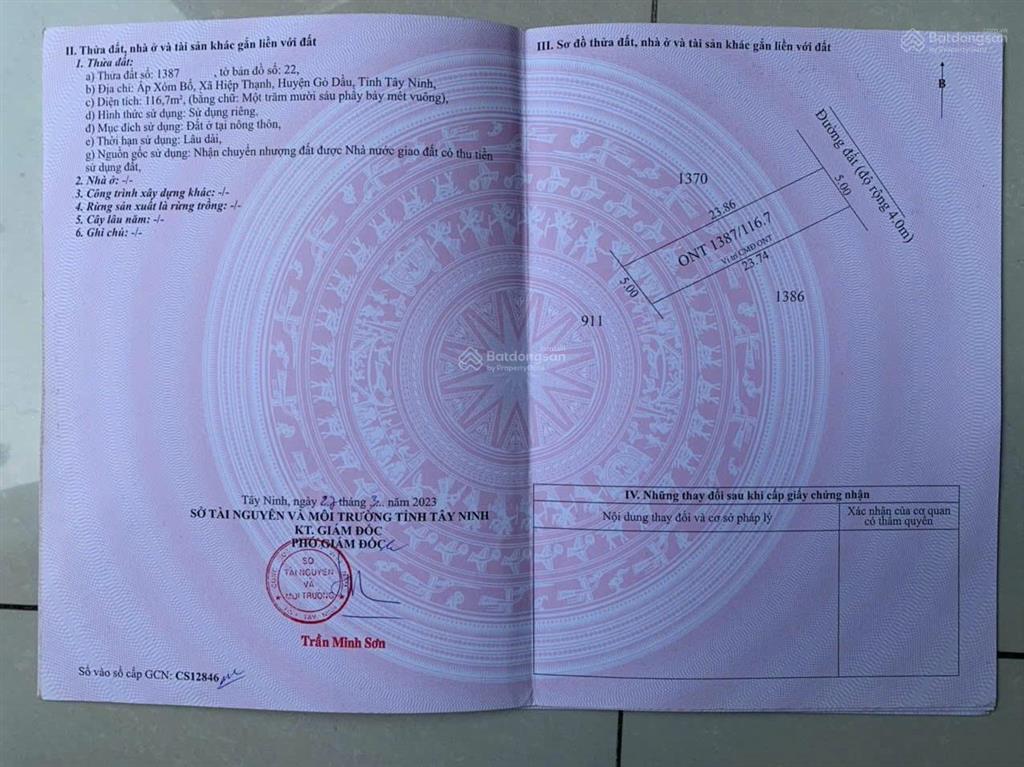Bán đất gò dầu tây ninh gần kcn hiệp thạnh  116.7m2 full thổ cư  giá 3xx triệu