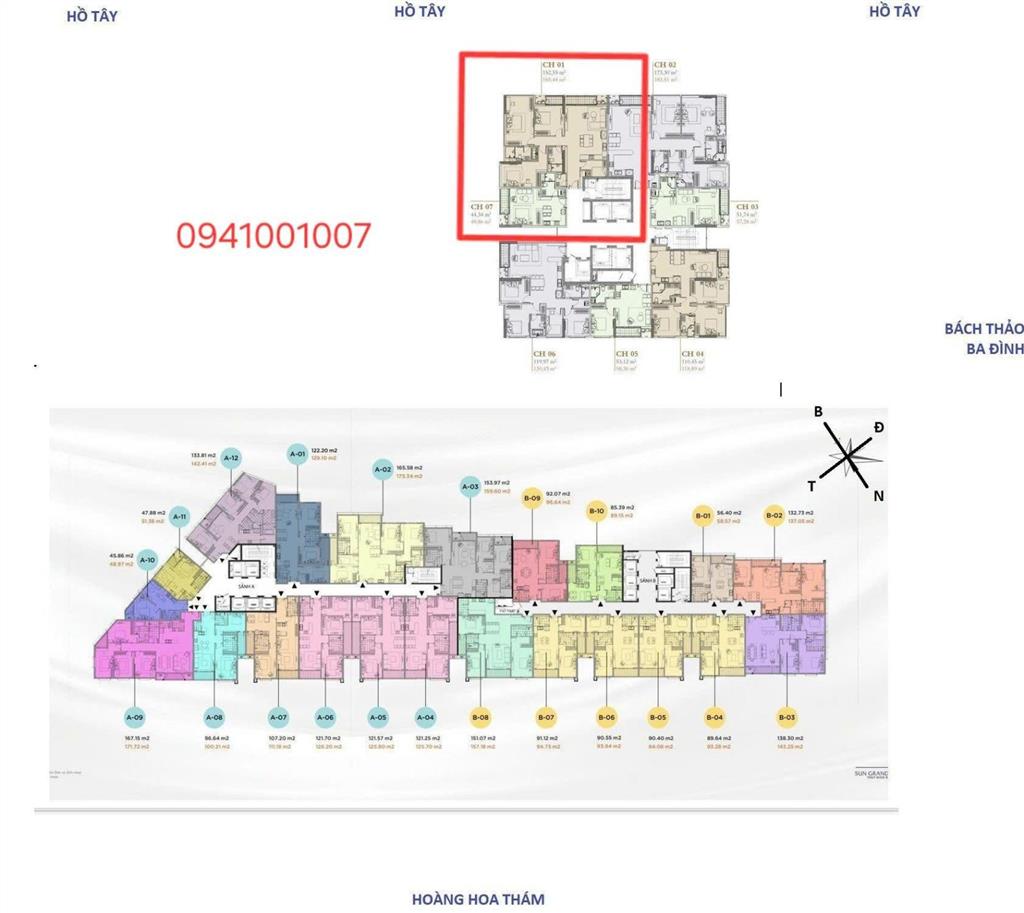 Sun 69 thụy khuê bán căn 01 tháp s1, 215 m2, 3 phòng ngủ, view full hồ tây.