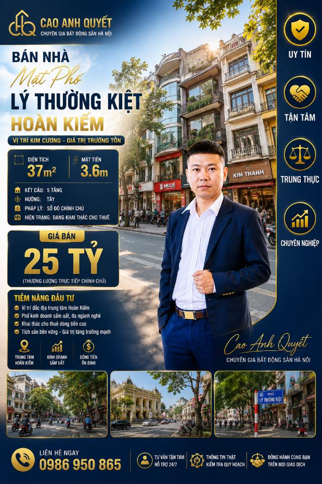 Bán nhà Mặt Phố Lý Thường Kiệt Hoàn Kiếm 37m2-3T Vừa Ở Vừa Kinh Doanh 25 Tỷ Lý Thường Kiệt. 