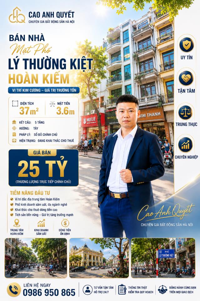 Bán nhà Mặt Phố Lý Thường Kiệt Hoàn Kiếm 37m2-3T Vừa Ở Vừa Kinh Doanh 25 Tỷ Lý Thường Kiệt. 