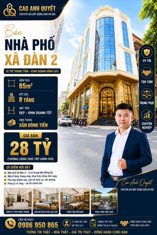 Bán Nhà Phố Xã Đàn 2 Đống Đa 85m2-8T MT6m Săn Dòng Tiền 28 Tỷ Xã Đàn. 
