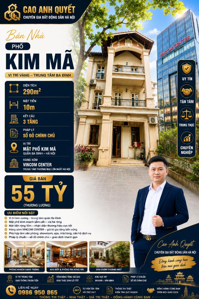 Bán Nhà P/Lô 2 Ô Tô Tránh Phố Kim Mã Ba Đình 290m2-3T MT10m Ko Quy Hoạch 55 Tỷ Kim Mã. 