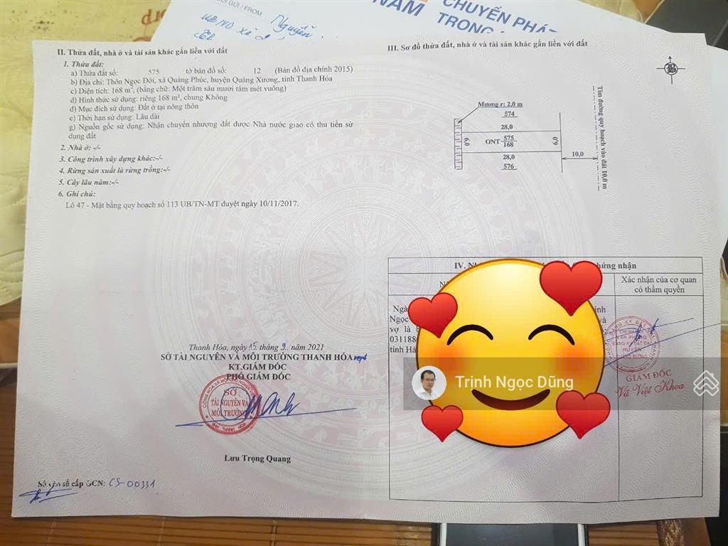 Cần bán gấp đất thôn ngọc đới, xã quảng phúc(cũ) nay là xã quảng ngọc quảng xương, giá 675 triệu