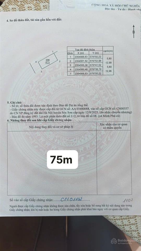 Bán đất kinh doanh sóc sơn 75m², gần chợ, đường rộng 6m, giá hơn 2 tỷ