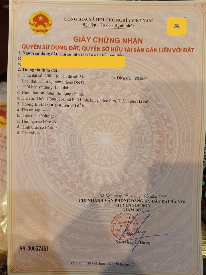Bán đất lô góc tại phù linh, sóc sơn, diện tích 80m², mt 5.25, nở hậu,  giá 1,9 tỷ, oto vào đất