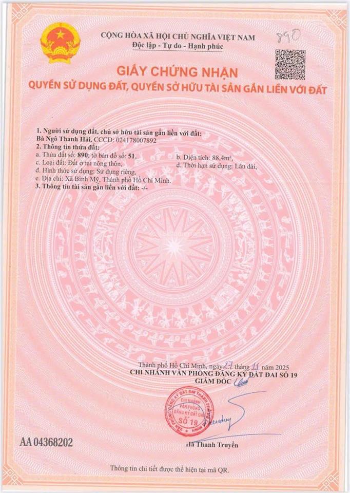 5x18 = 88m2 thổ cư full  xây dựng tự do 83% hoàn công đc