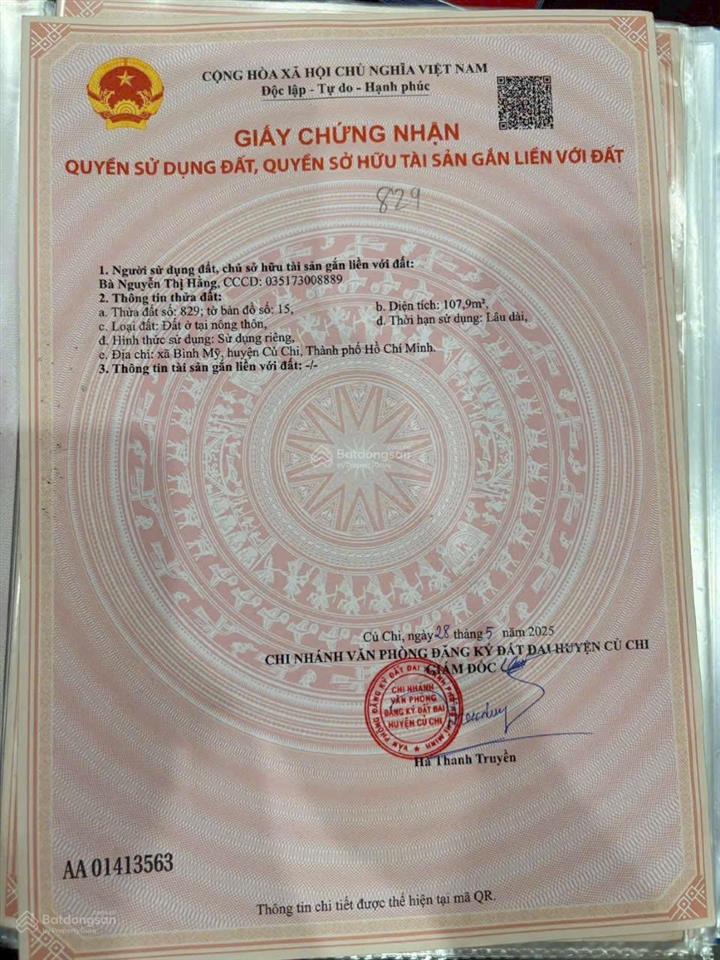 Bán đất nền 5x21 full thổ cư  xây dựng ngay hoàn công được, 1 sẹc hà duy phiên, bình mỹ, củ chi