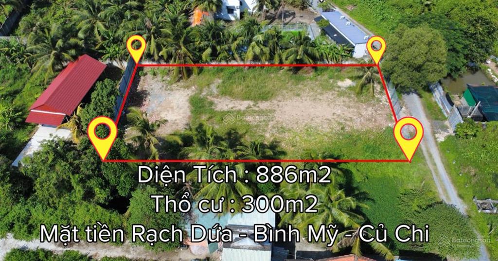 886m2 có 300m2 thổ cư  bình mỹ  củ chi, mặt tiền rạch dứa
