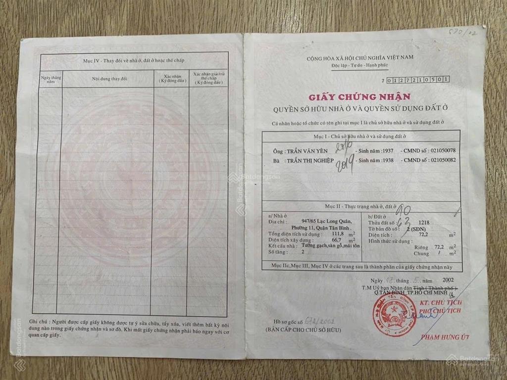 Bán nhà 4,3x15,5 hẻm xe hơi lạc long quân  p11 tân bình