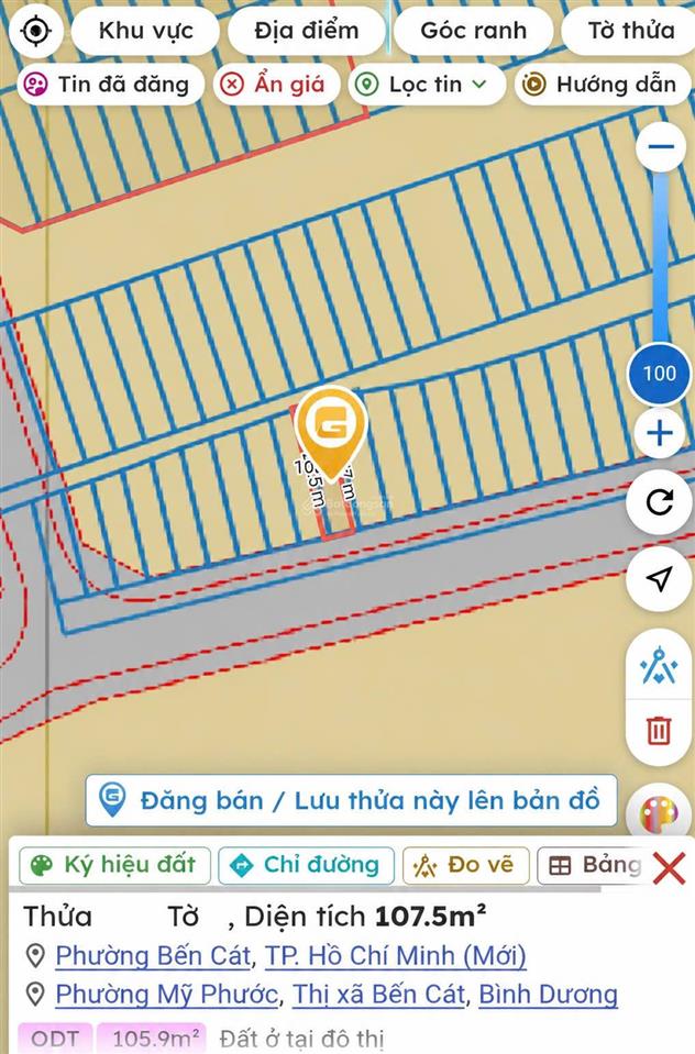 Đất trung tâm bến cát 105m² sổ riêng chỉ 450 triệu, hàng hiếm