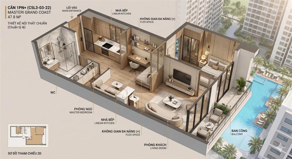 Siêu phẩm 1pn+ có tầm view ôm trọn hồ tạo sóng chuẩn resort