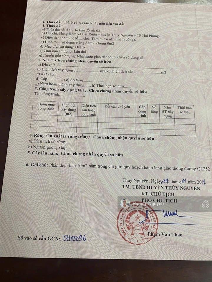 Bán lô đất mặt đường tỉnh 352 xã việt khê, thủy nguyên kinh doanh buôn bán tốt