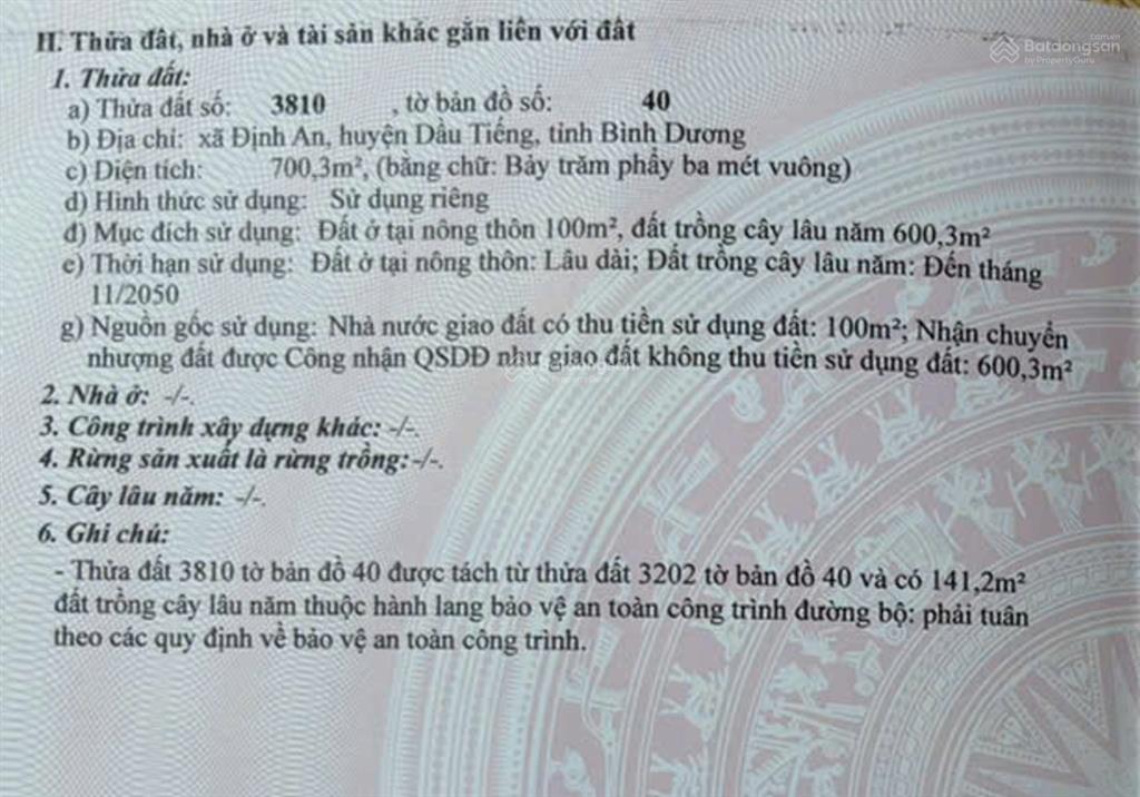 Chính chủ cần bán nhanh lô đất mặt tiền đường dt 744, định an, dầu tiếng, tp. hcm