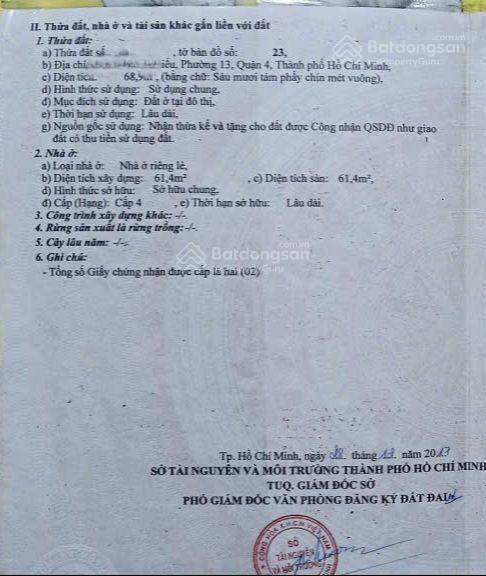 Mua bán nhà quận 4, 68,9m2 đất, dân cư hiện hữu, ngang rộng, nở hậu, 1/