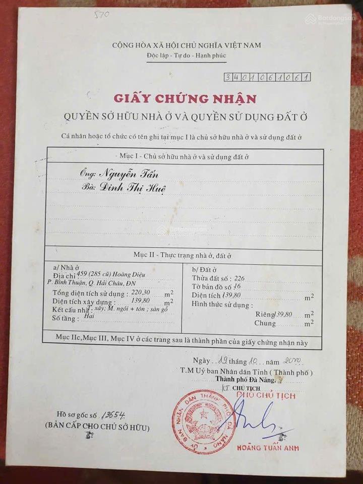 Bán gấp nhà mặt tiền hoàng diệu hải châu đà nẵng giá sập hầm