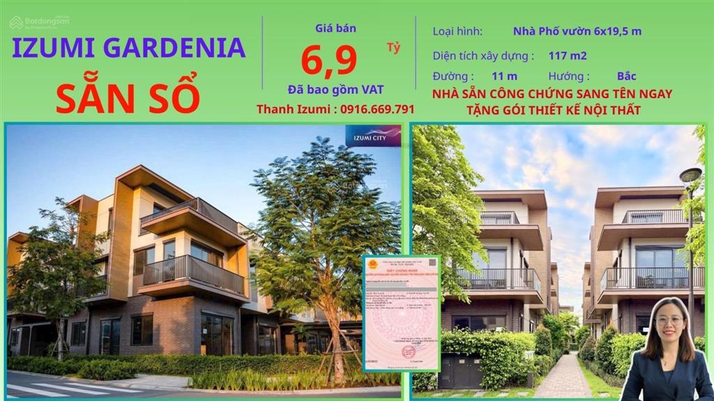 Kẹt tiền bán gấp trong tuần nhà phố vườn 6x19,5m izumicity sẵn sổ chỉ 6,9 tỷ bao hết 0916 669 ***