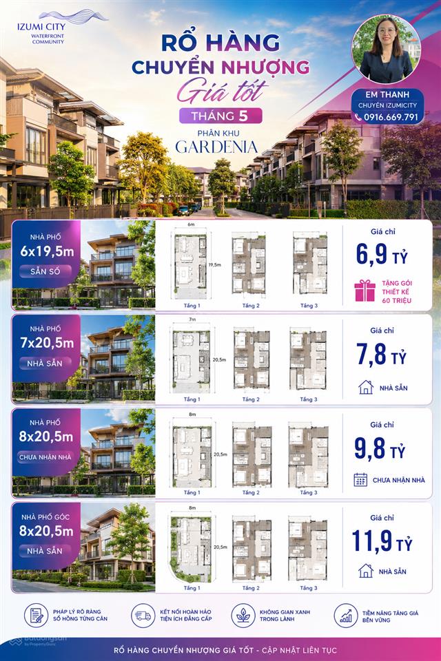 Kẹt tiền bán gấp trong tuần nhà phố vườn 6x19,5m izumicity sẵn sổ chỉ 6,9 tỷ bao hết 0916 669 ***