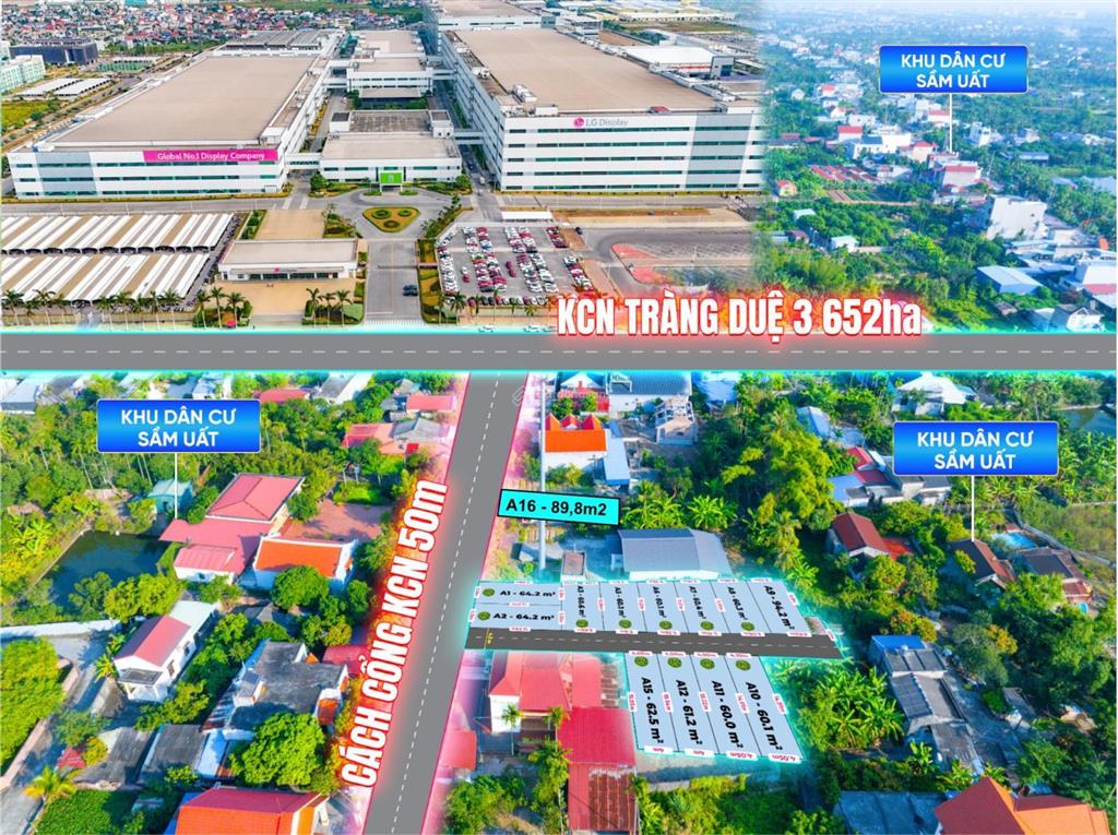 Lô đất vị trí cổng lõi kcn tràng duệ 3 ngay lg, giá nhỉnh 10tr/m2 trung tâm hạ tầng sẵn sổ đỏ