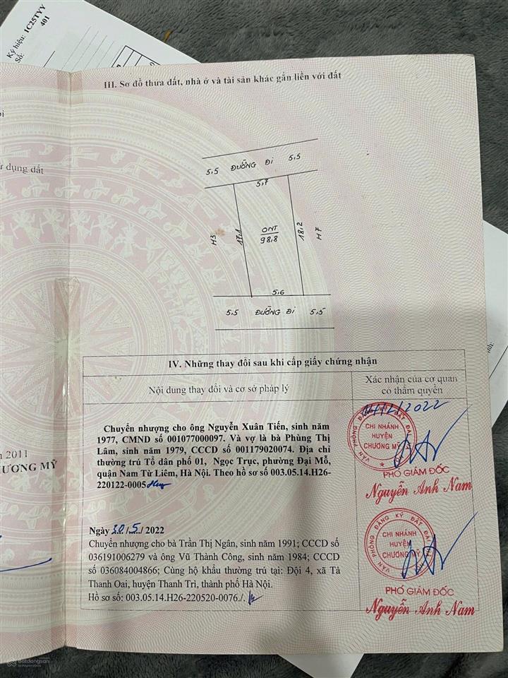 Cần bán gấp 98.8m ful thổ cư 2mặt tiền thuộc tái định cư hoàng văn thụ chương mỹ hà nội