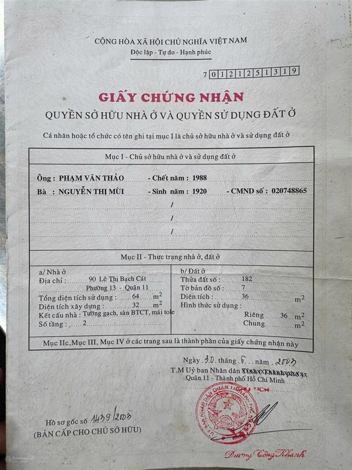 Chính chủ cần bán nhà mặt tiền 90 lê thị bạch cát