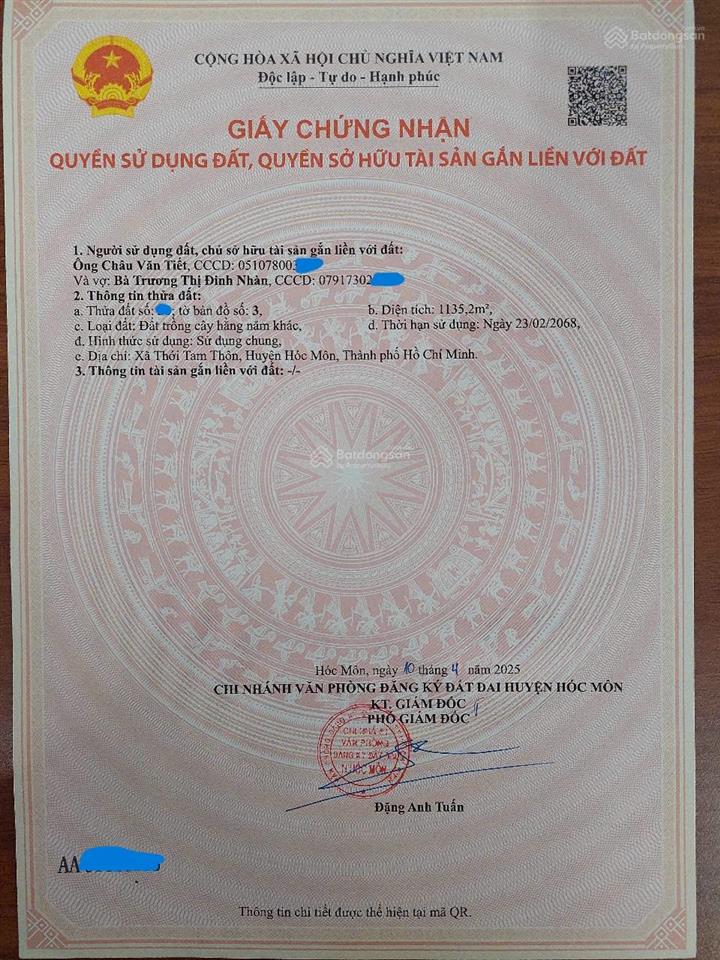 Ngộp đáo hạn nh, cần bán gấp lô đất tại xã xã đông thạnh, tp.hcm (xã thới tam thôn cũ)