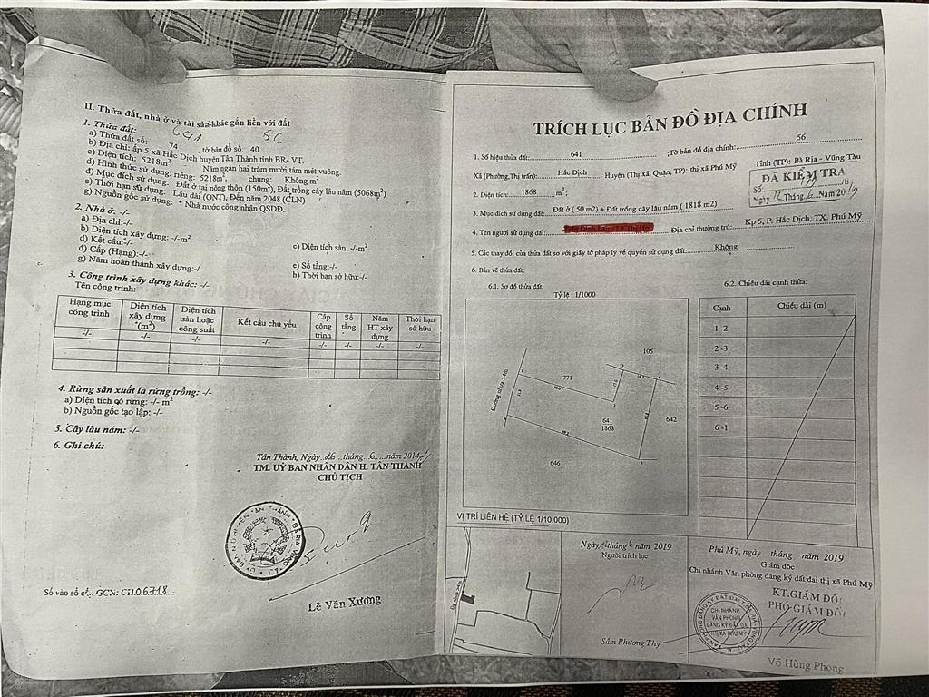 Bán đất biệt thự, mặt tiền đường lê đức thọ  tp. phú mỹ  brvt nay là phường tân thành  tp hcm