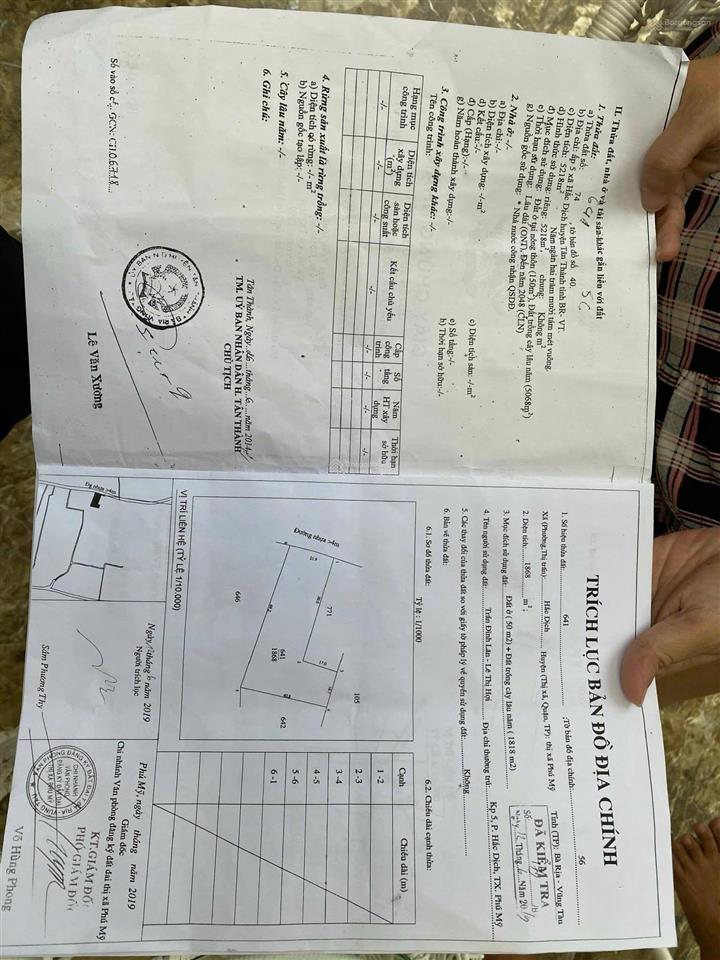 Bán đất biệt thự, mặt tiền đường lê đức thọ  tp. phú mỹ  brvt nay là phường tân thành  tp hcm