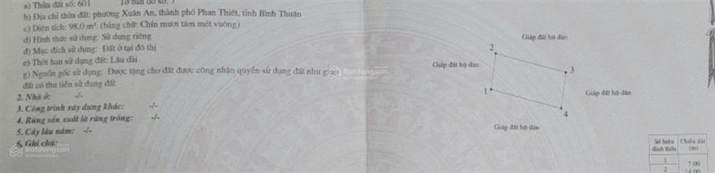 Cần bán gấp đất thổ cư 98m2  hẻm 203 phường xuân an, phan thiết, bình thuận cũ