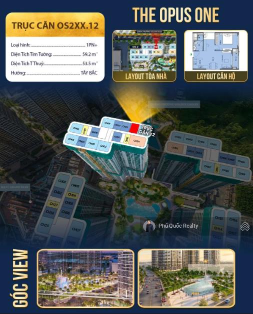 Bán căn hộ the opus one từ chủ đầu tư  1 phòng ngủ+ giá chỉ 4.2 tỷ, nhà trống, vinhomes grand park