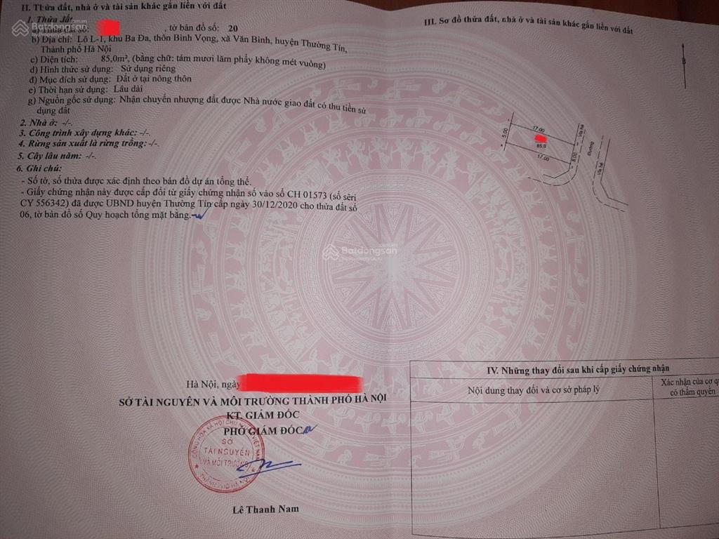 Cc bán đất liền kề tại văn bình, thường tín, giảm x triệu/m2