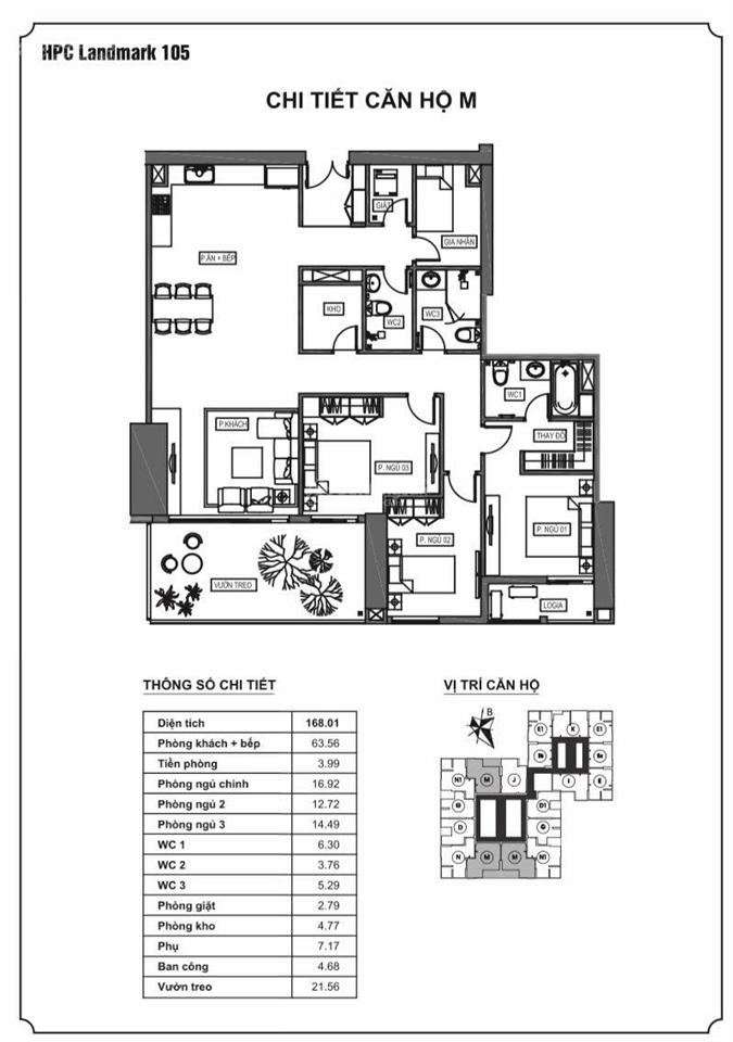 Gia đình có căn hộ cần bán. mẫu căn hiếm s 155m2 ban công vườn treo hpc landmark 105 tố hữu hà đông
