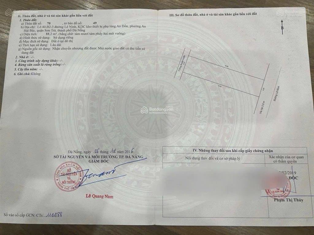 Bán lô đất lê ninh  sơn trà 88m2