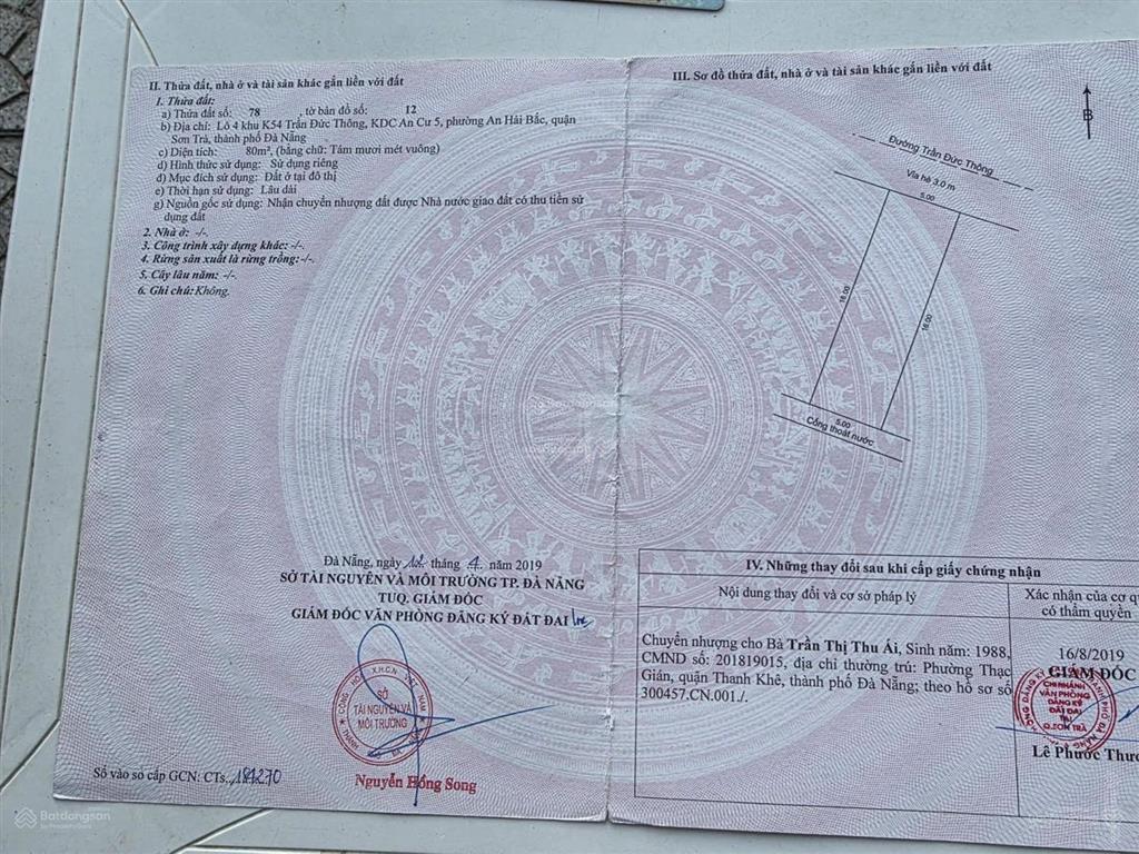 Bán đất trần đức thông, sơn trà