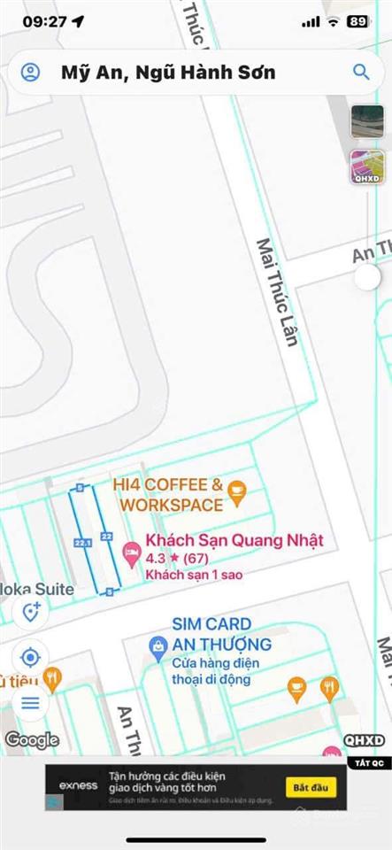 Bán đất hoàng kế viêm, mỹ an  dt 110,5m2 (5 x 22,1m)