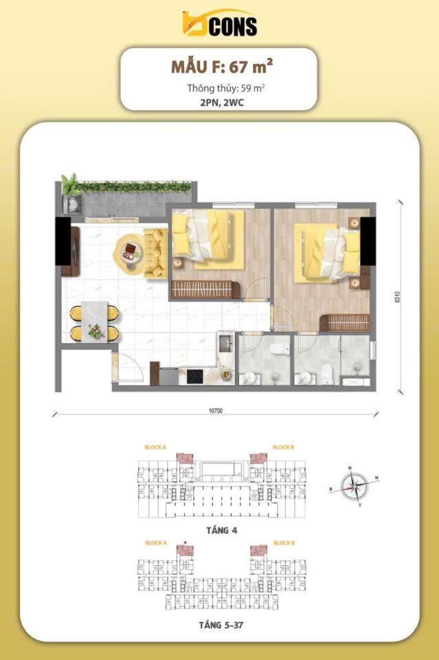 Căn Hộ Bcons Aria Ngay Làng Đại Học Quốc Gia. DT: 52m2 ( 2PN+ 2WC)