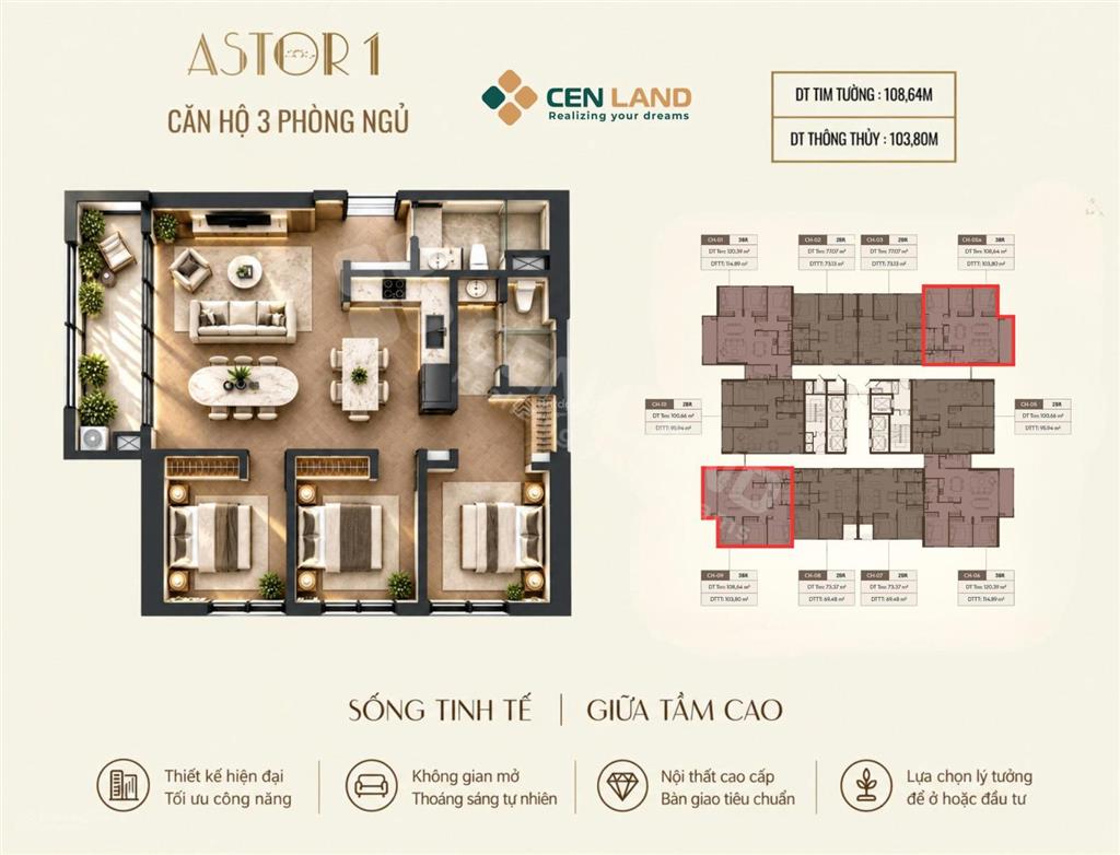Căn góc 3 phòng ngủ 103m2 view trường học, sân golf ciputra cực đẹp cho cả gia đình