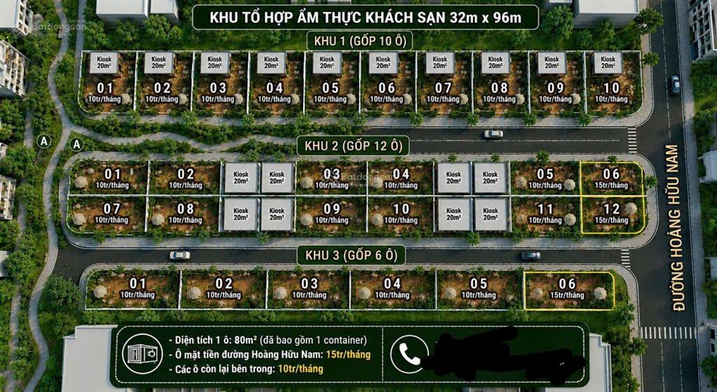 Cho thuê mặt bằng tại khu tổ hợp ẩm thực  khách sạn mặt tiền đường hoàng hữu nam