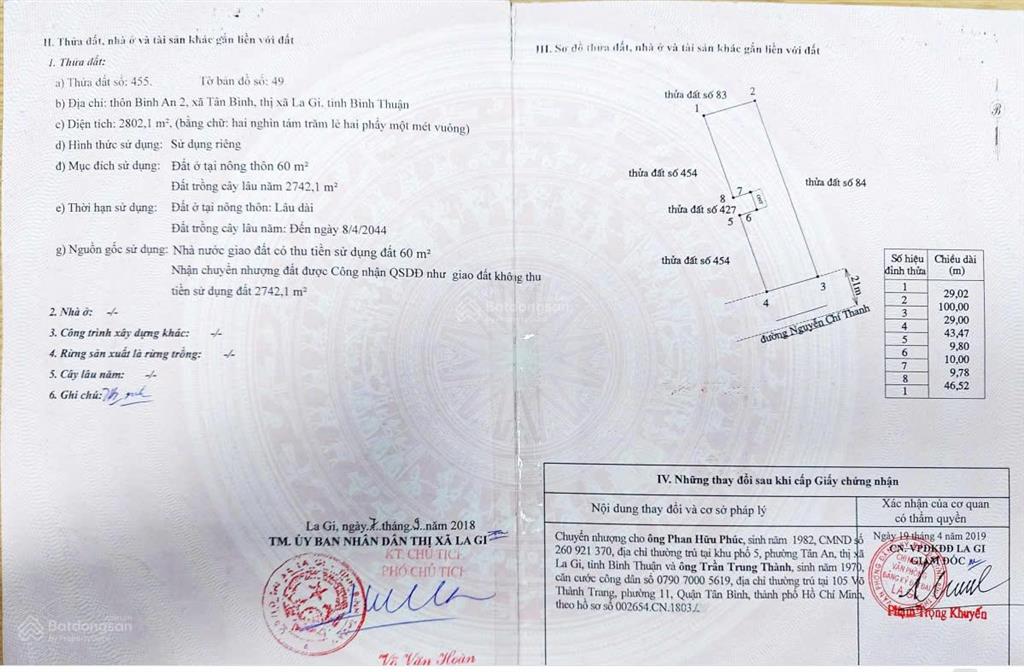 Bán đất mặt tiền nguyễn chí thanh, la gi, bình thuận