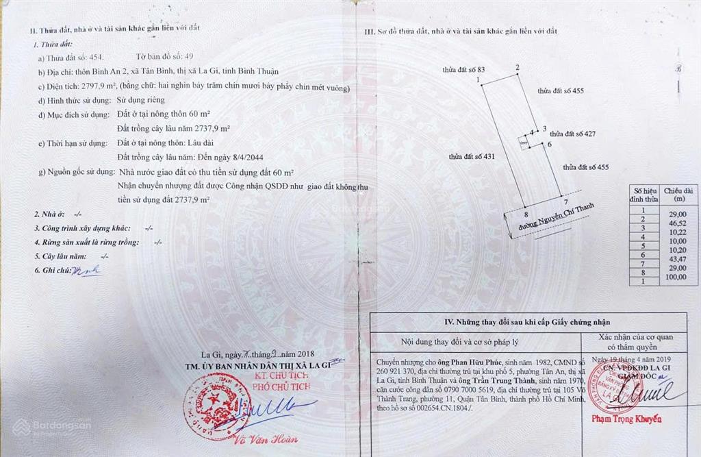 Bán đất mặt tiền nguyễn chí thanh, la gi, bình thuận