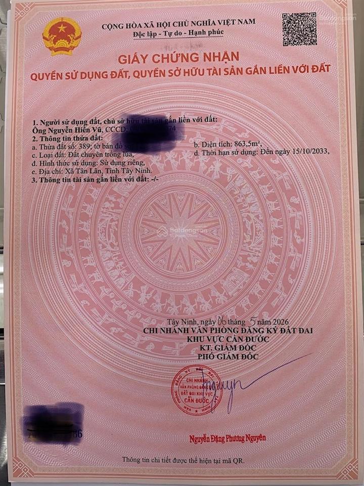 Bán 863.5 m vuông đất xã tân lân, cần đước, long an giá 500 triệu đồng
