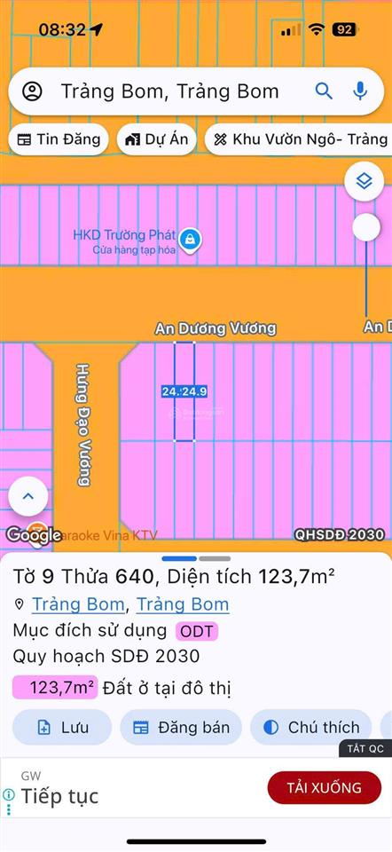 Chính chủ bán gấp mặt tiền an dương vương tt trảng bom 5x25m thổ cư 100% hướng bắc giá rẻ 2tỷ250