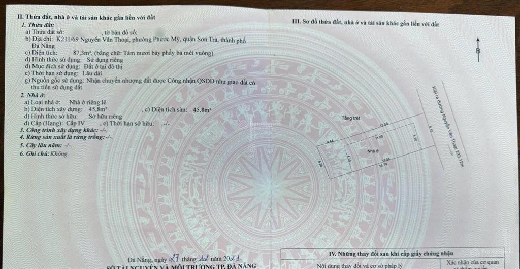 Lô đất trục nhánh nguyễn văn thoại, sát biển mỹ khê  87.3m2 ngang 5.2m  giá chỉ 12,8 tỷ