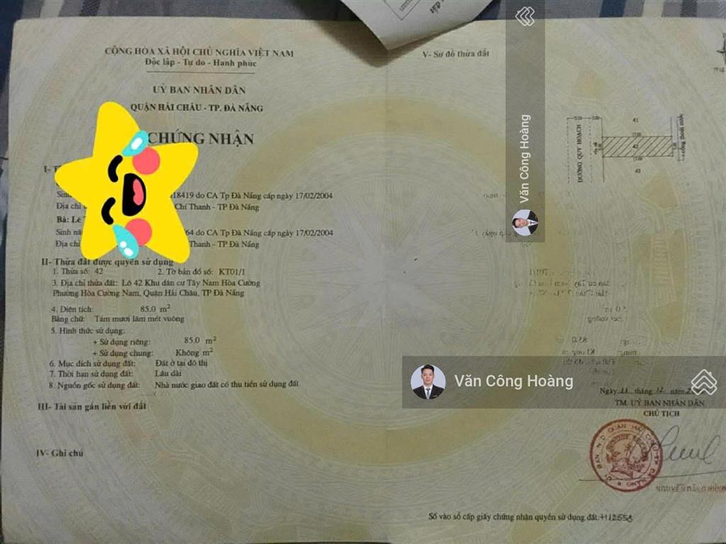 Bán đất mặt đường tiên sơn 11 ngay đại học kiến trúc, hòa cường  85m2 giá cực rẻ 7.3 tỷ
