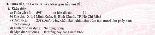 Cần bán đất vườn mặt tiền đường thích thiện hòa, xã lê minh xuân, huyện bình chánh